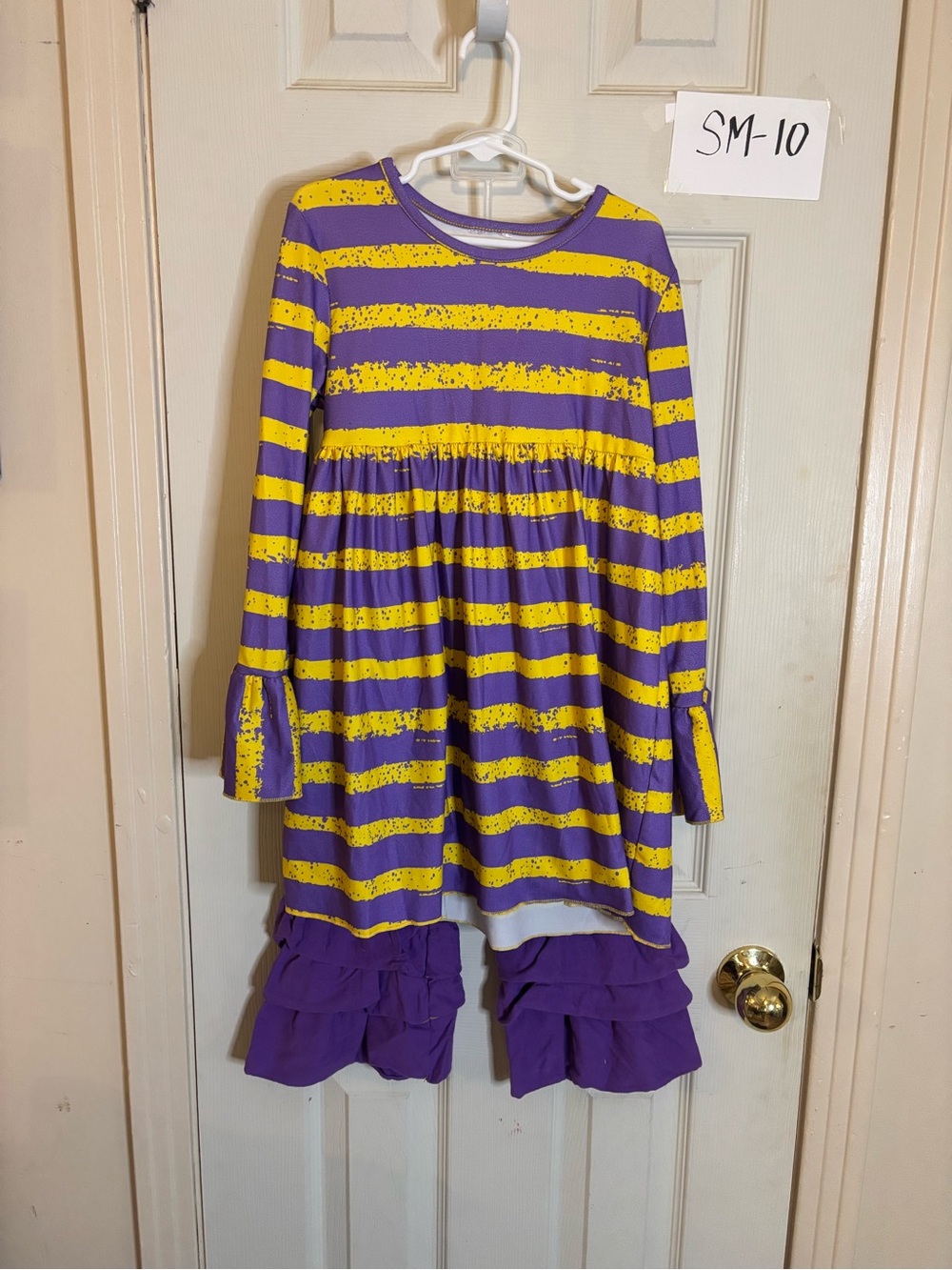 Ruffle girl Girls Purple & Yellow Striped Ruffle Dress Set
